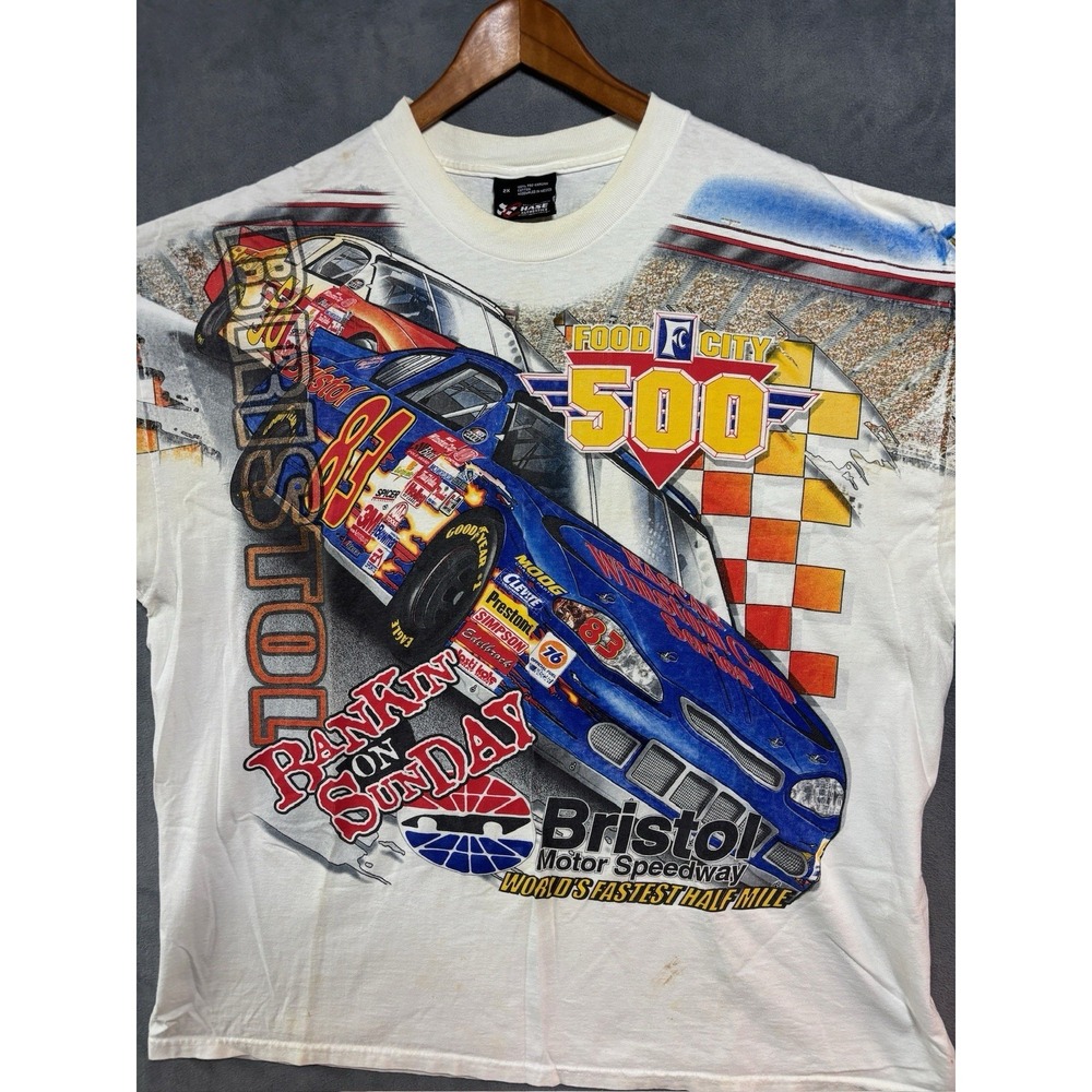 Vintage NASCAR Bristol AOP Racing Tee Shirt  2000 Y2K Motor Speedway Colorful 2X